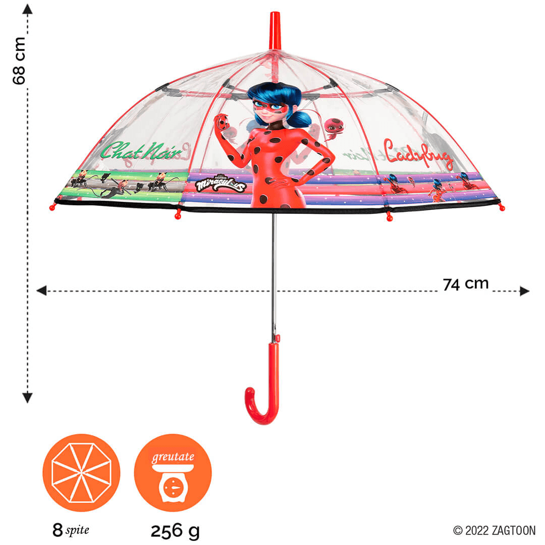 Umbrela pentru copii baston automata transparenta Ladybug - Nitzi.ro