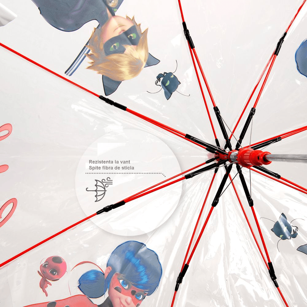 Umbrela pentru copii baston automata transparenta Ladybug - Nitzi.ro