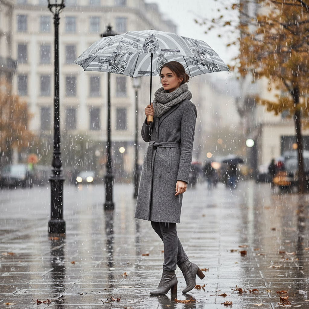 Mini umbrela pliabila si automata pentru femei cu zebra