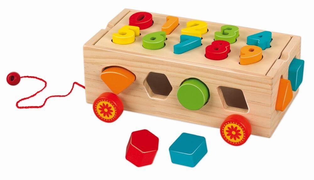 Jucarie bebe Vagon lemn cu 12 cifre si forme geometrice 3D - Nitzi.ro