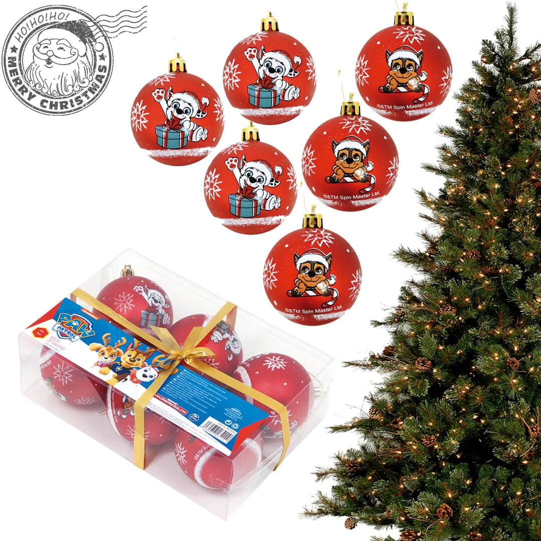 Set 6 Globuri brad Craciun Paw Patrol 8 cm - Nitzi.ro