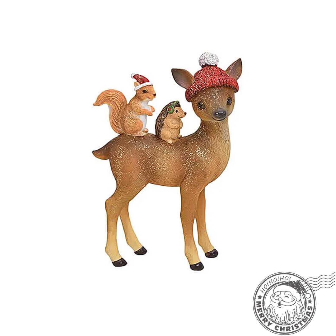 Caprioara cu prieteni decoratiune statueta Craciun 15 cm - Nitzi.ro