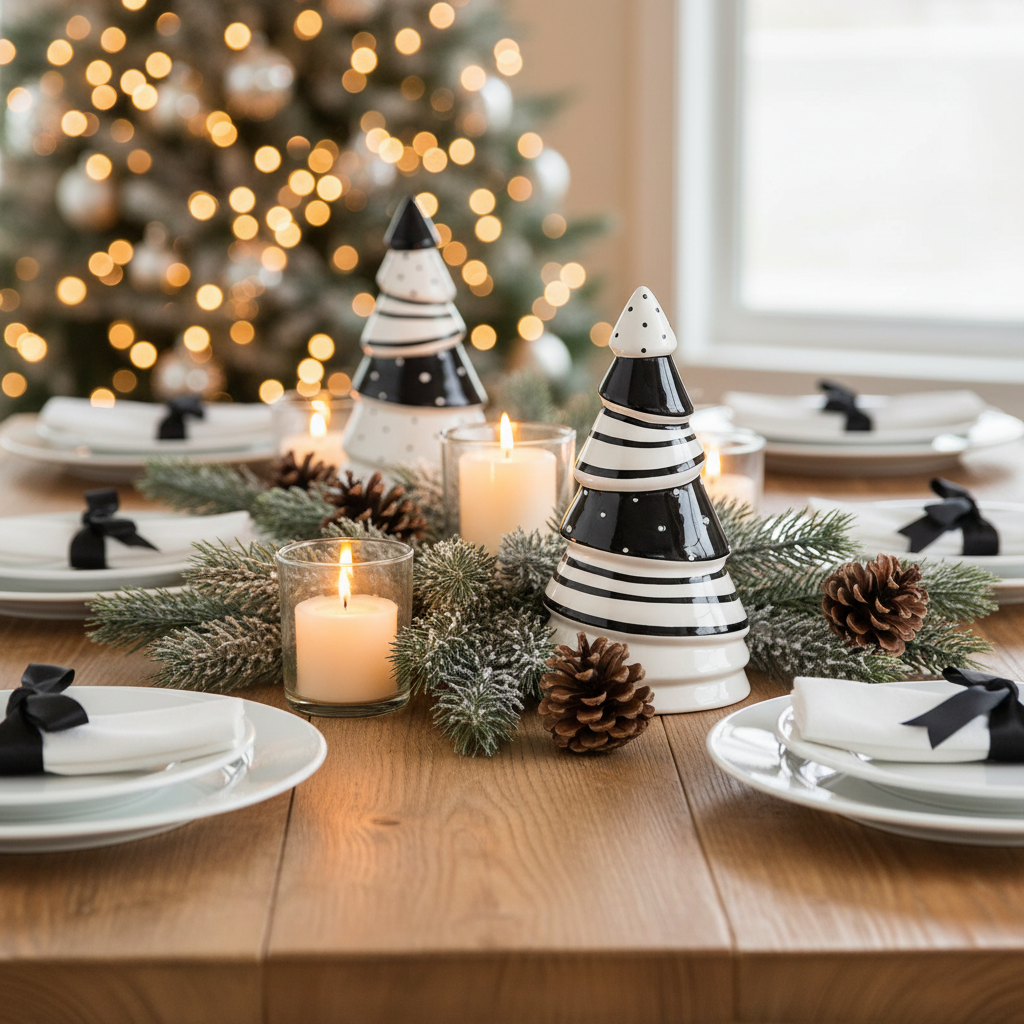 Brad alb negru decorativ din portelan