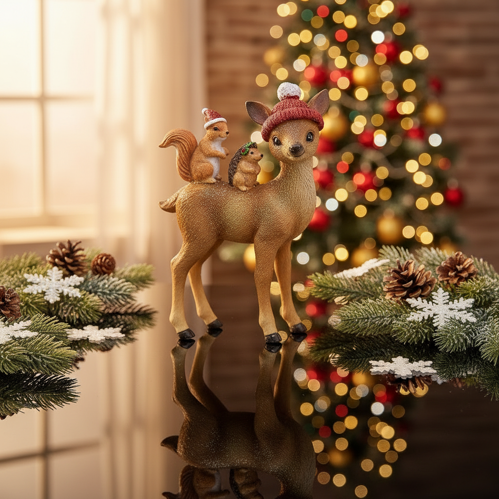 Caprioara cu prieteni decoratiune statueta Craciun 15 cm