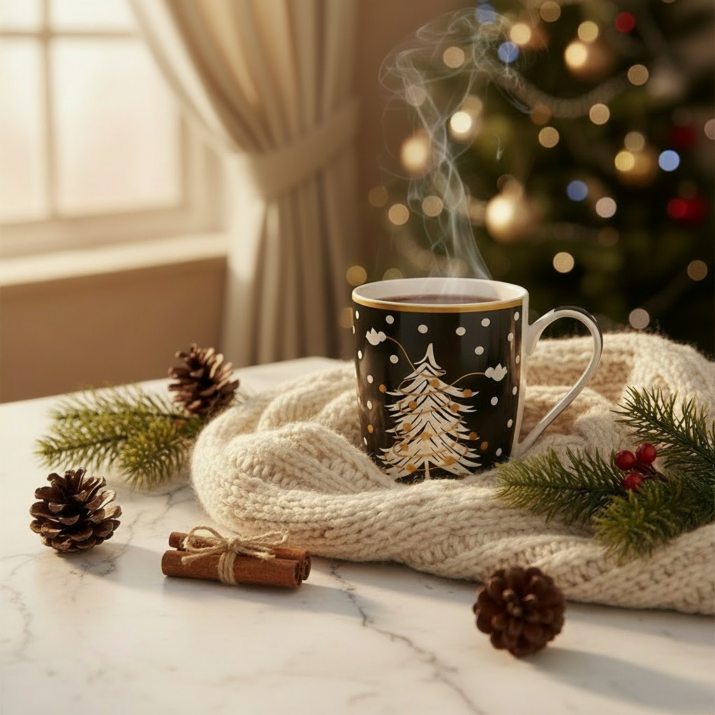 Cana din porțelan cu model de iarna - 330 ml