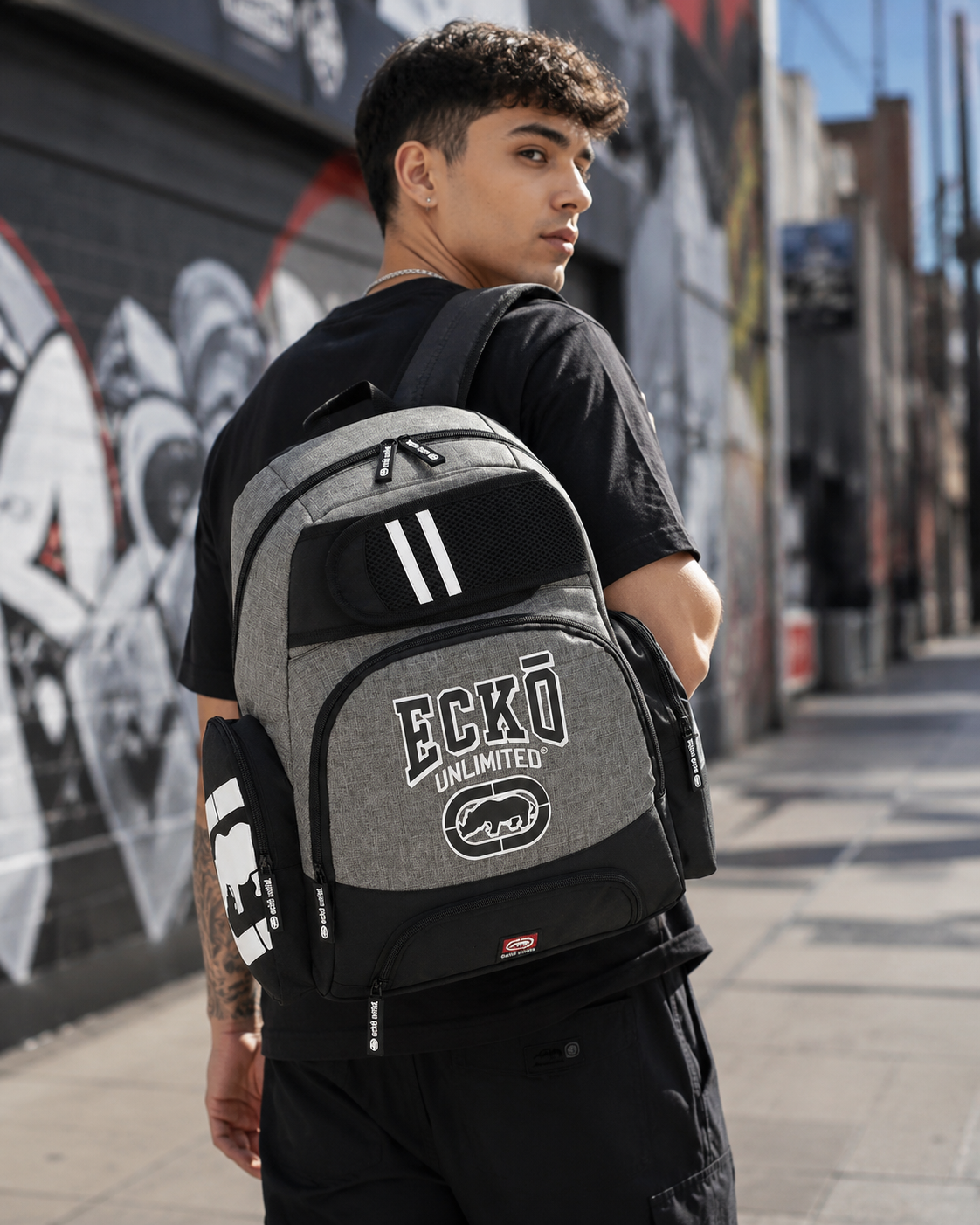 rucsac Ecko gri cu design sportiv urban, 42 cm