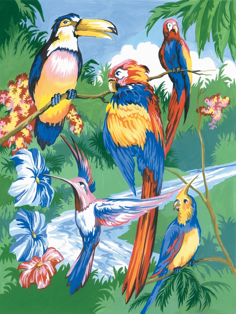 Prima mea pictura pe numere junior mica - Pasari tropicale