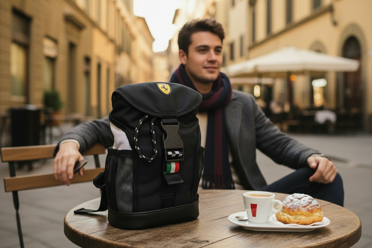 Mini rucsacul Ferrari negru este un produs original, dedicat celor care își exprimă pasiunea pentru celebra marcă italiană.