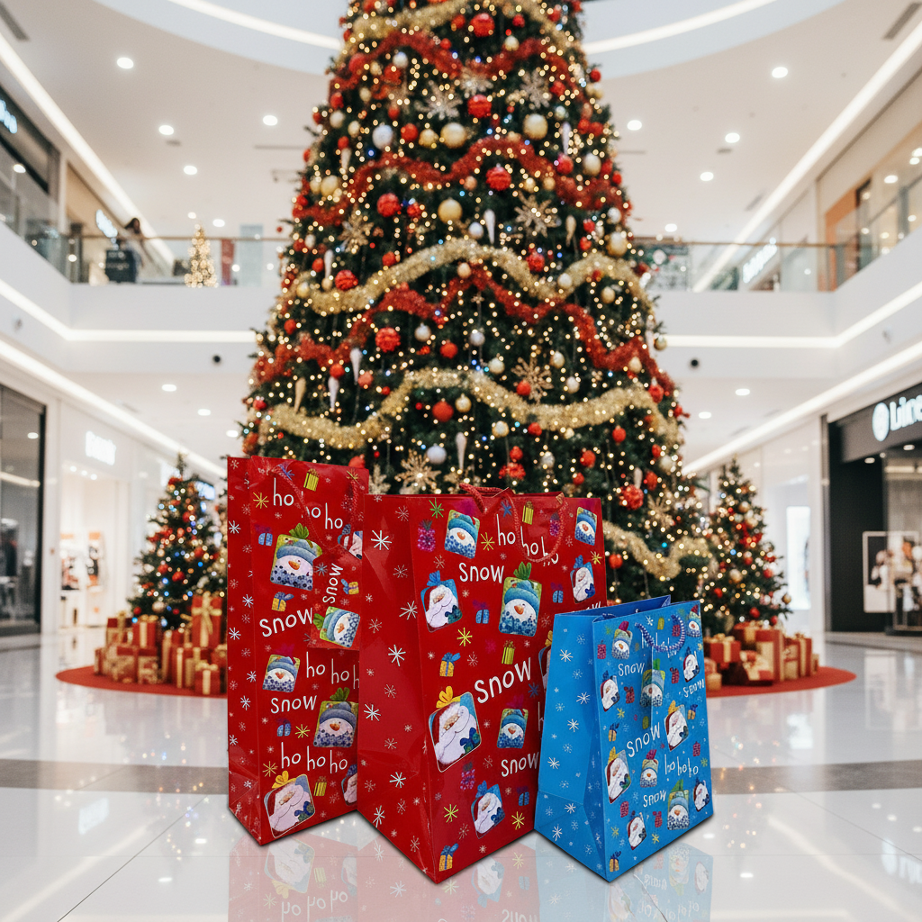 Set 3 pungi de cadou cu design de iarnă, în dimensiuni diferite