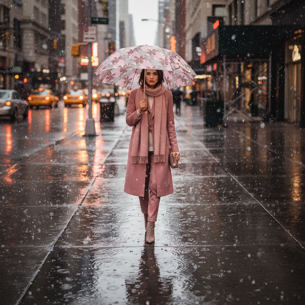 O mini umbrela automata cu maner din lemn natural biodegradabil, pentru femei elegante