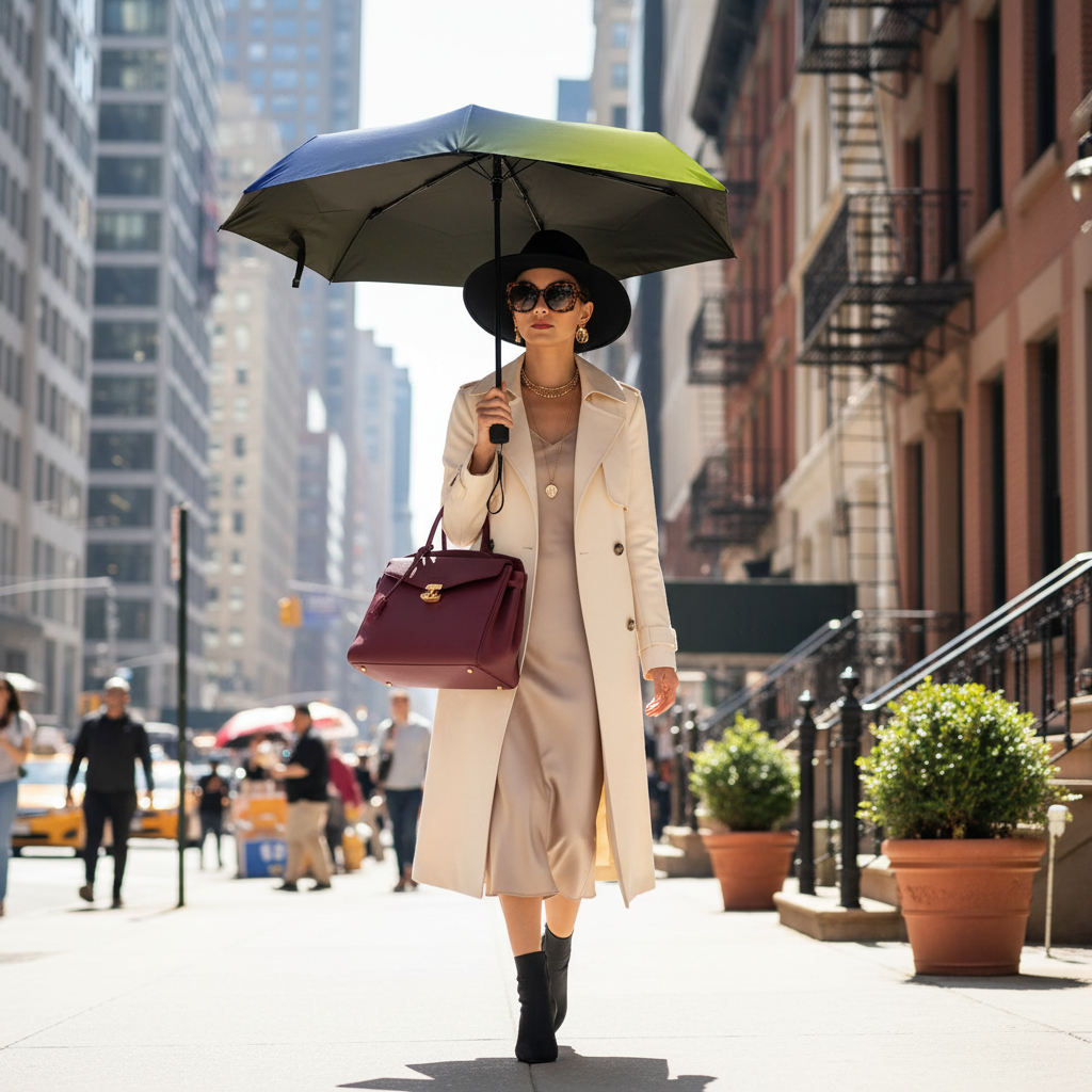 Umbrela cu dubla folosinta, protejeaza de razele solare dar si de ploaie