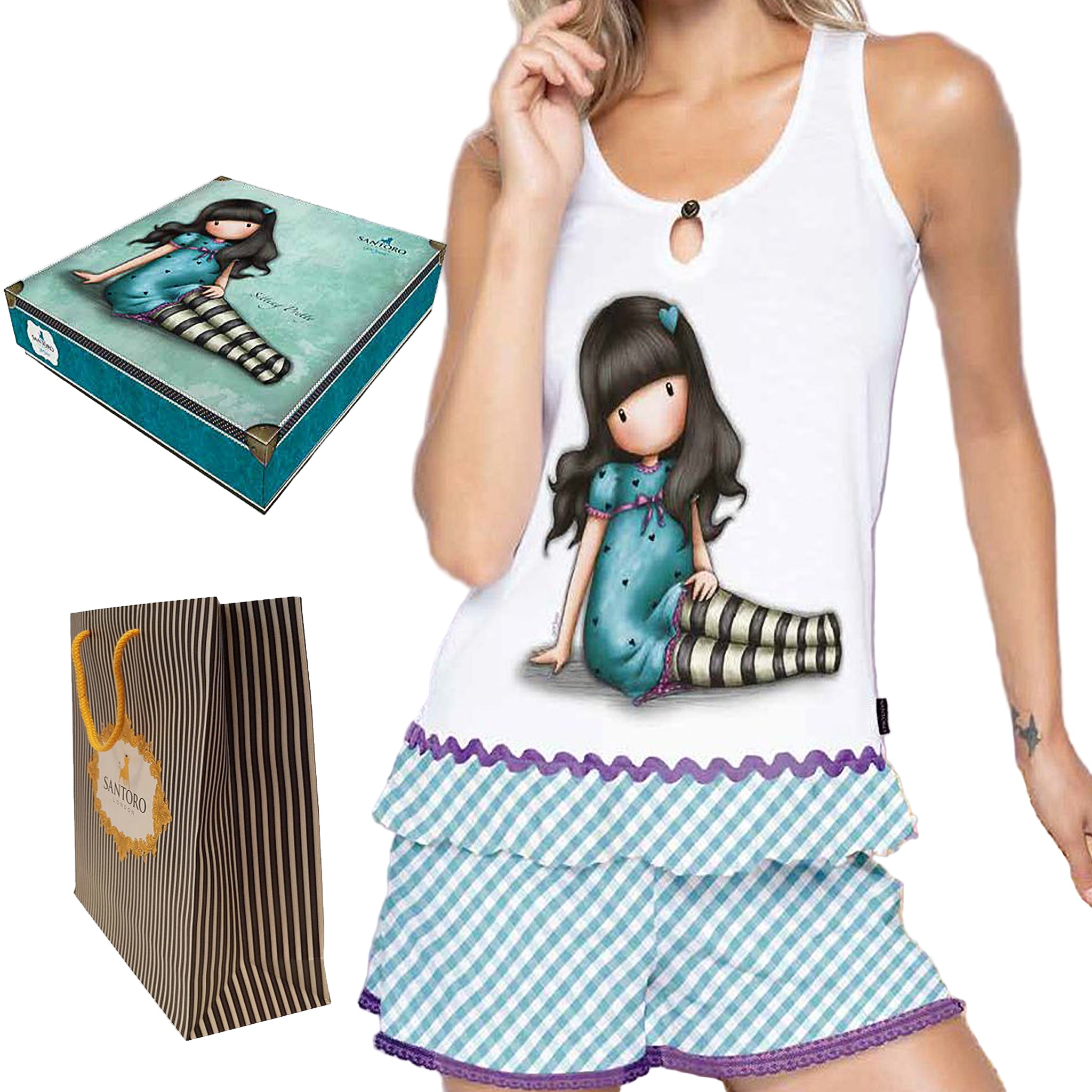 pijama dama santoro gorjuss cu ambalaj premiu-cutie si punga personalizate