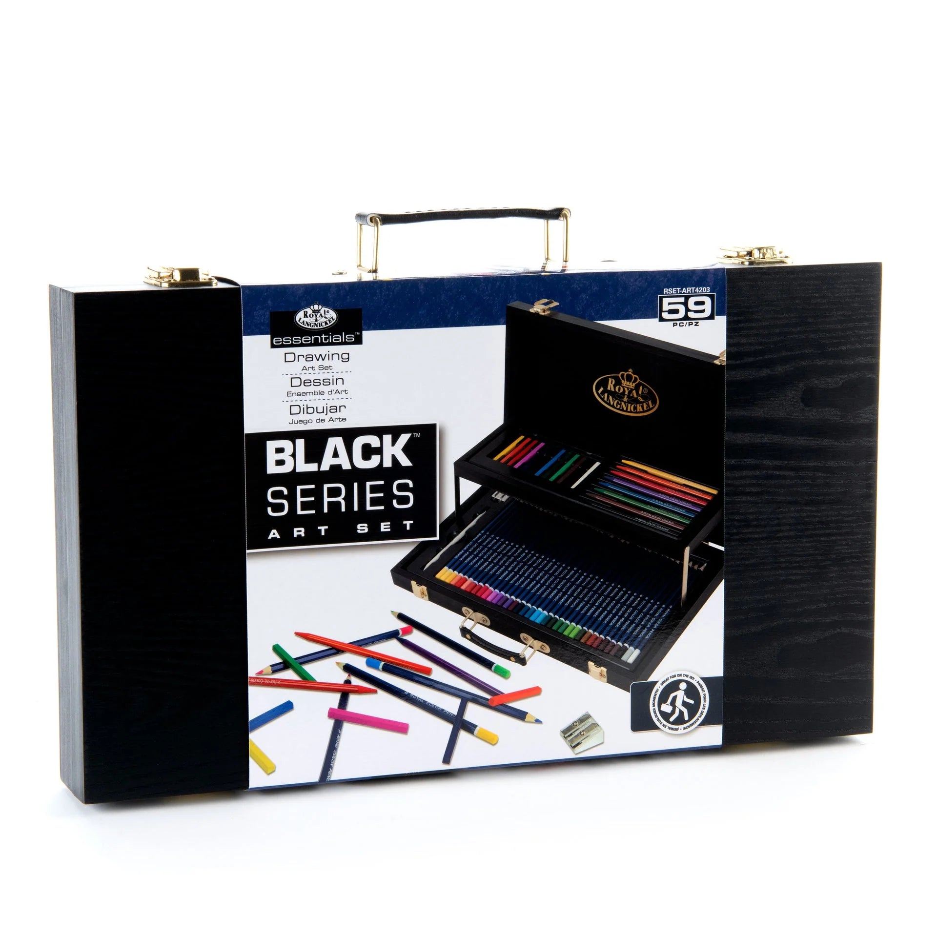Trusa pentru desen din lemn cu 59 piese - serie neagra