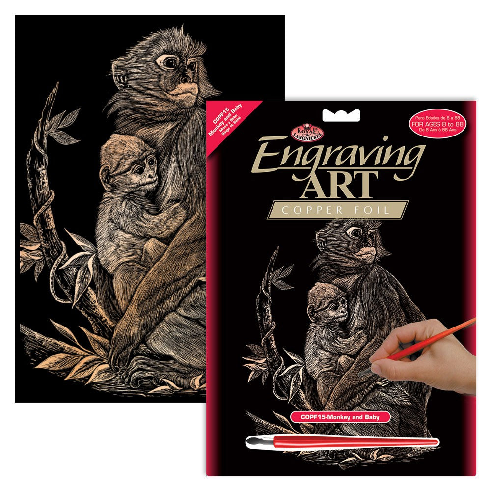 Royal & Langnickel Engraving Art Copper – proiect de artă tip scratch cu imagine de maimuțe