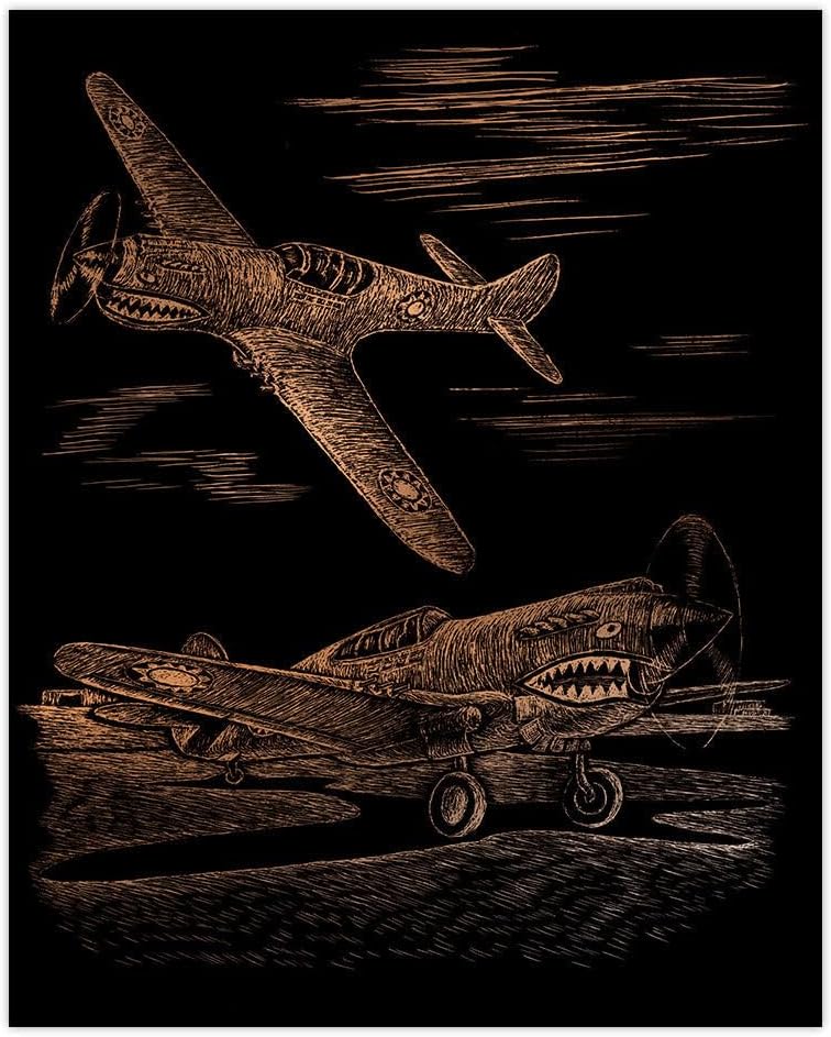 Placă de gravură cu efect metalic, model avioane militare, art kit educativ 8+