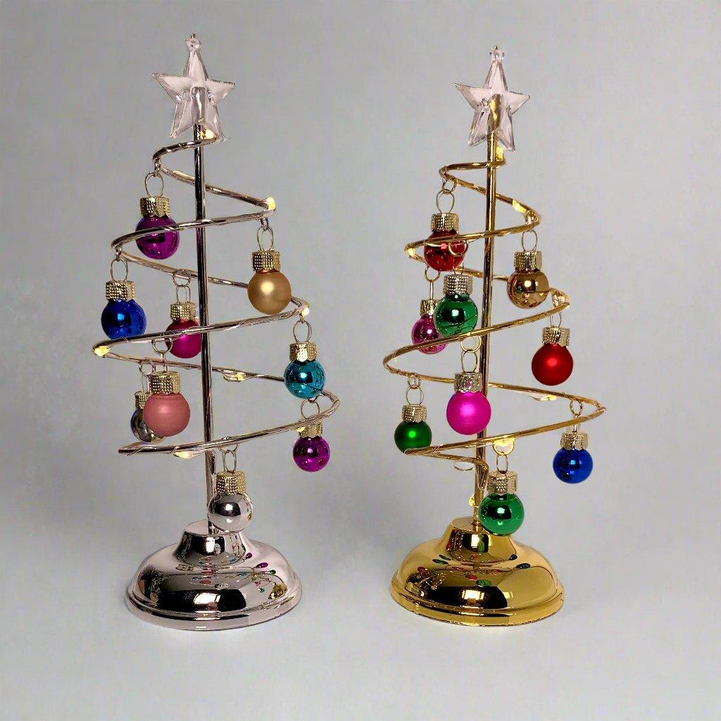 Brad Craciun din sticla cu globuri si led 20 cm - Nitzi.ro