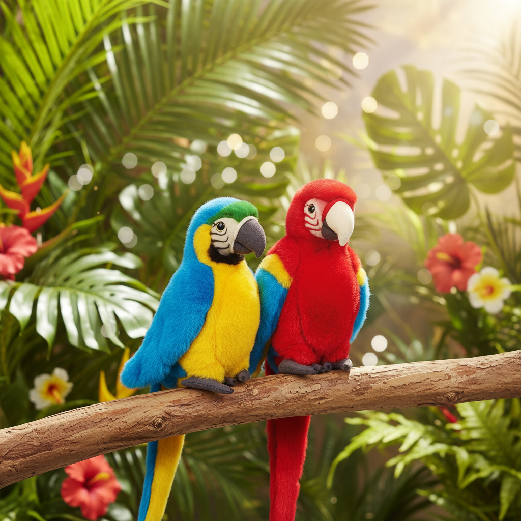 Papagal Ara din pluș, 24 cm, Lelly – jucărie realistă și pufoasă.