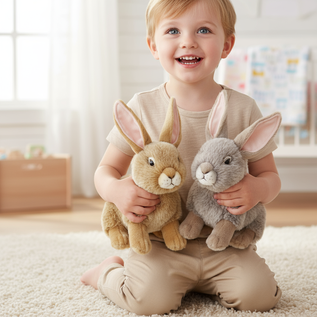 Iepure de plus gri de 28 cm din gama Lelly, jucărie moale și elegantă, serie limitată.