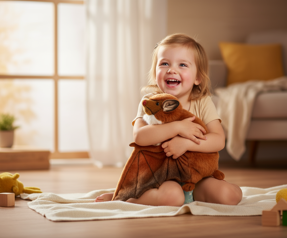 Jucărie din pluș National Geographic în formă de liliac, 42 cm, cu aripi moi și detalii realiste.