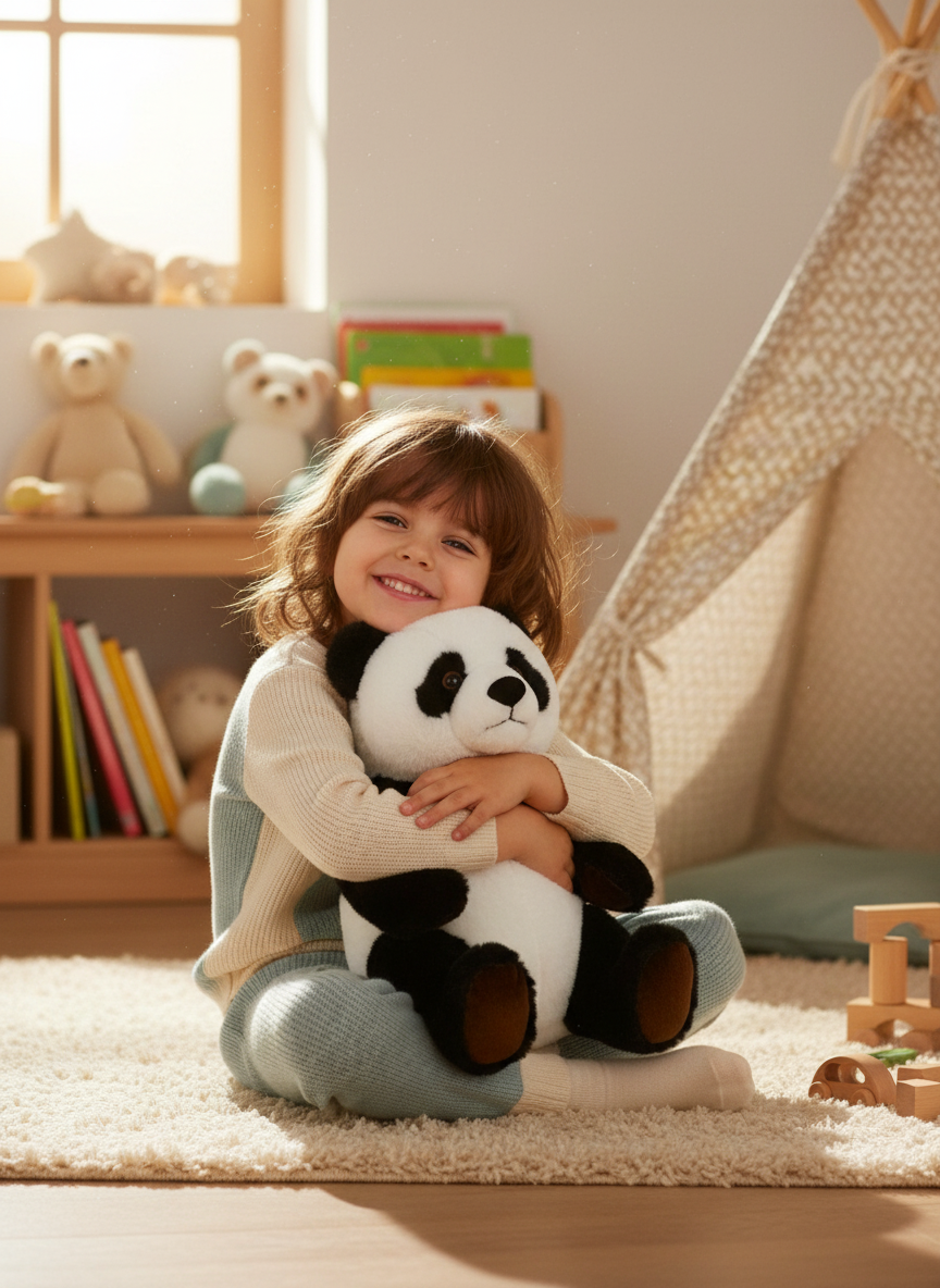 Jucarie Panda de plus Lelly -29 cm. este ideală pentru a stimula creativitatea celor mici, permițându-le să își imagineze aventuri pline de bucurie.