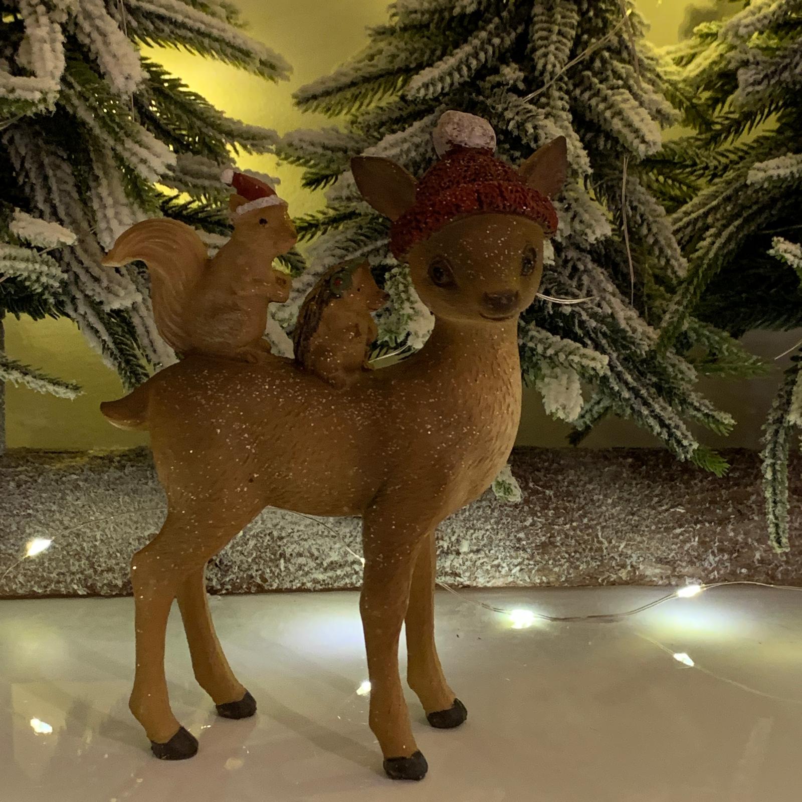 Caprioara cu prieteni decoratiune statueta Craciun 15 cm