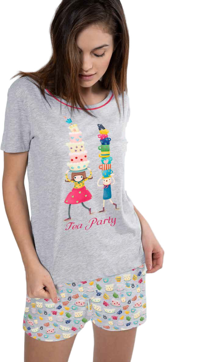 Pijama dama cu maiou Kori Kumi Tea Party, scurta