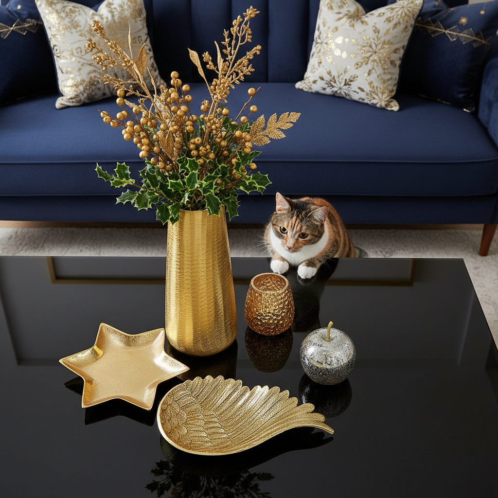 Platou decorativ aripa de imger, metalic auriu cu o lungime de 34 cm