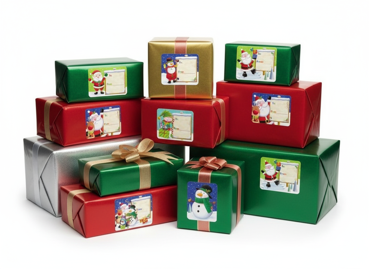 Etichete mari de pus pe cadouri sarbatori cu Mosul si prietenii lui - 60 buc