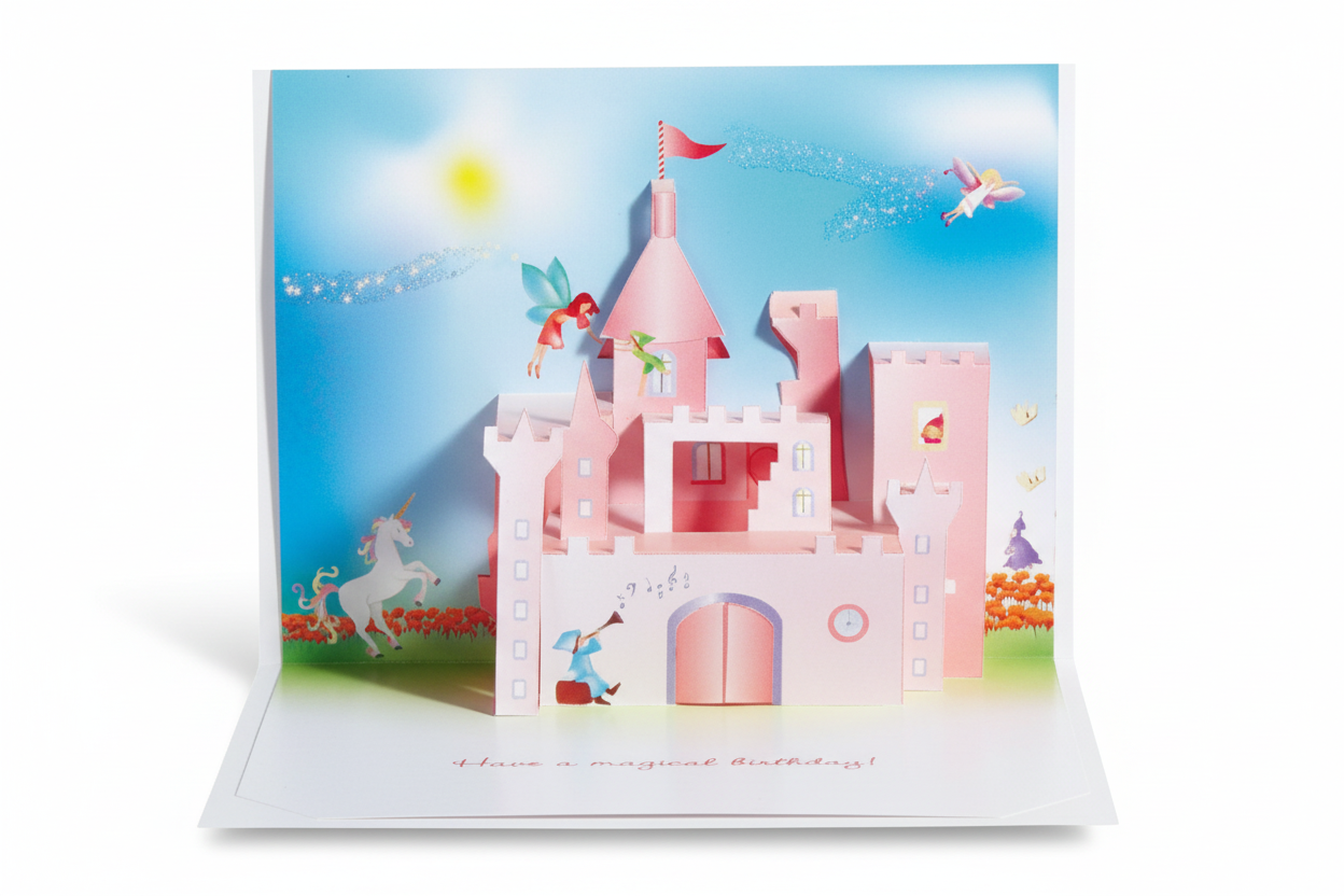 felicitare 3d pop up castel fairy tale origami cadou copii