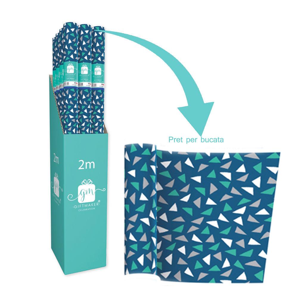 Hartie pentru cadouri albastra model triunghi - Nitzi.ro