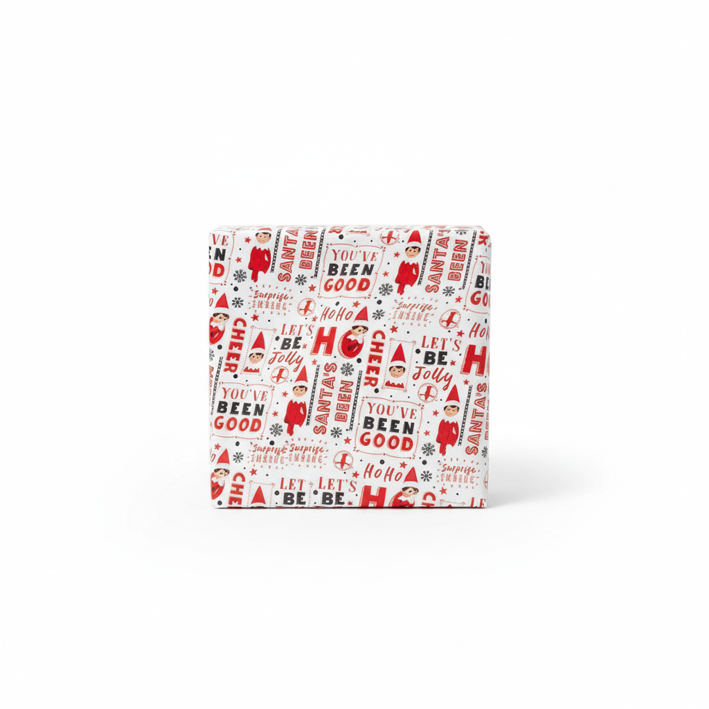 Hartie de impachetat albă cu Spiridusi 3 m doar la Nitzi.ro