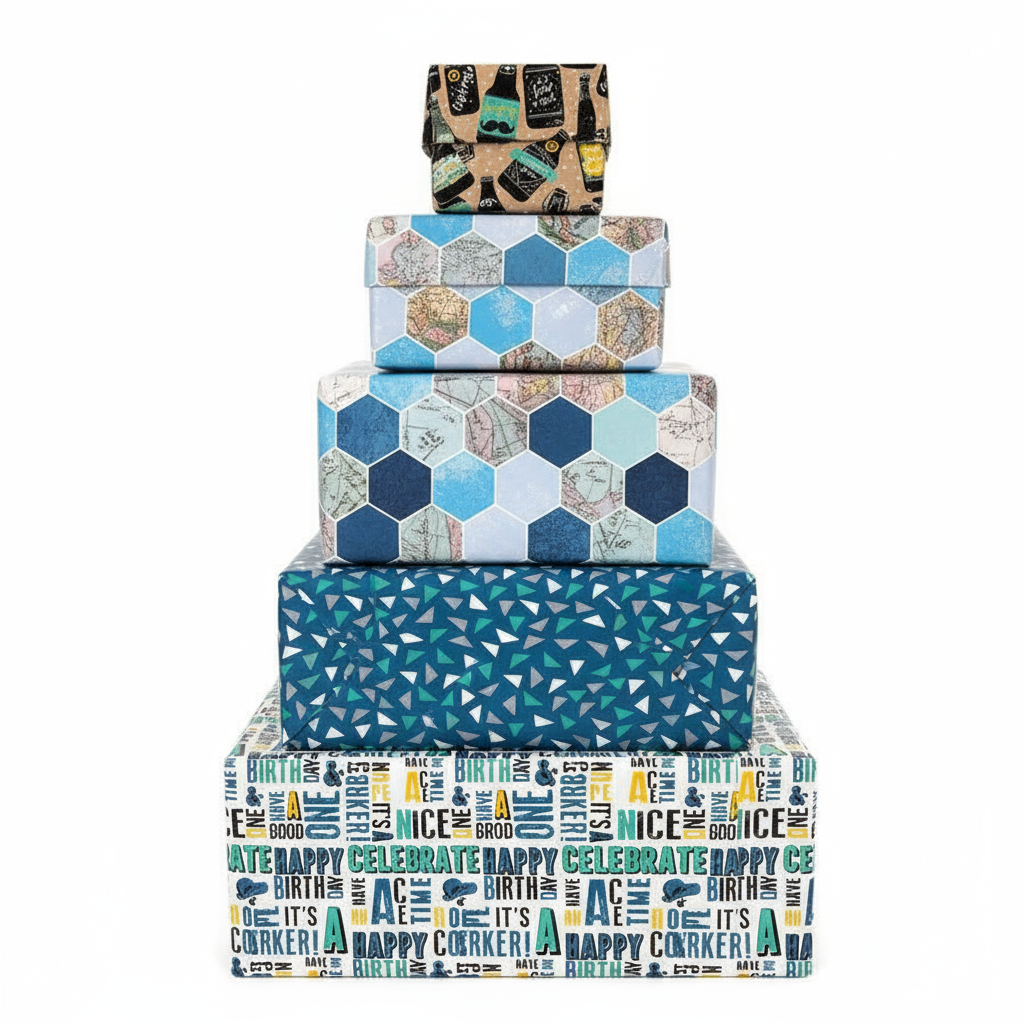 hârtia de împachetat Giftmaker are modele masculine perfecte pentru cadourile aniversare