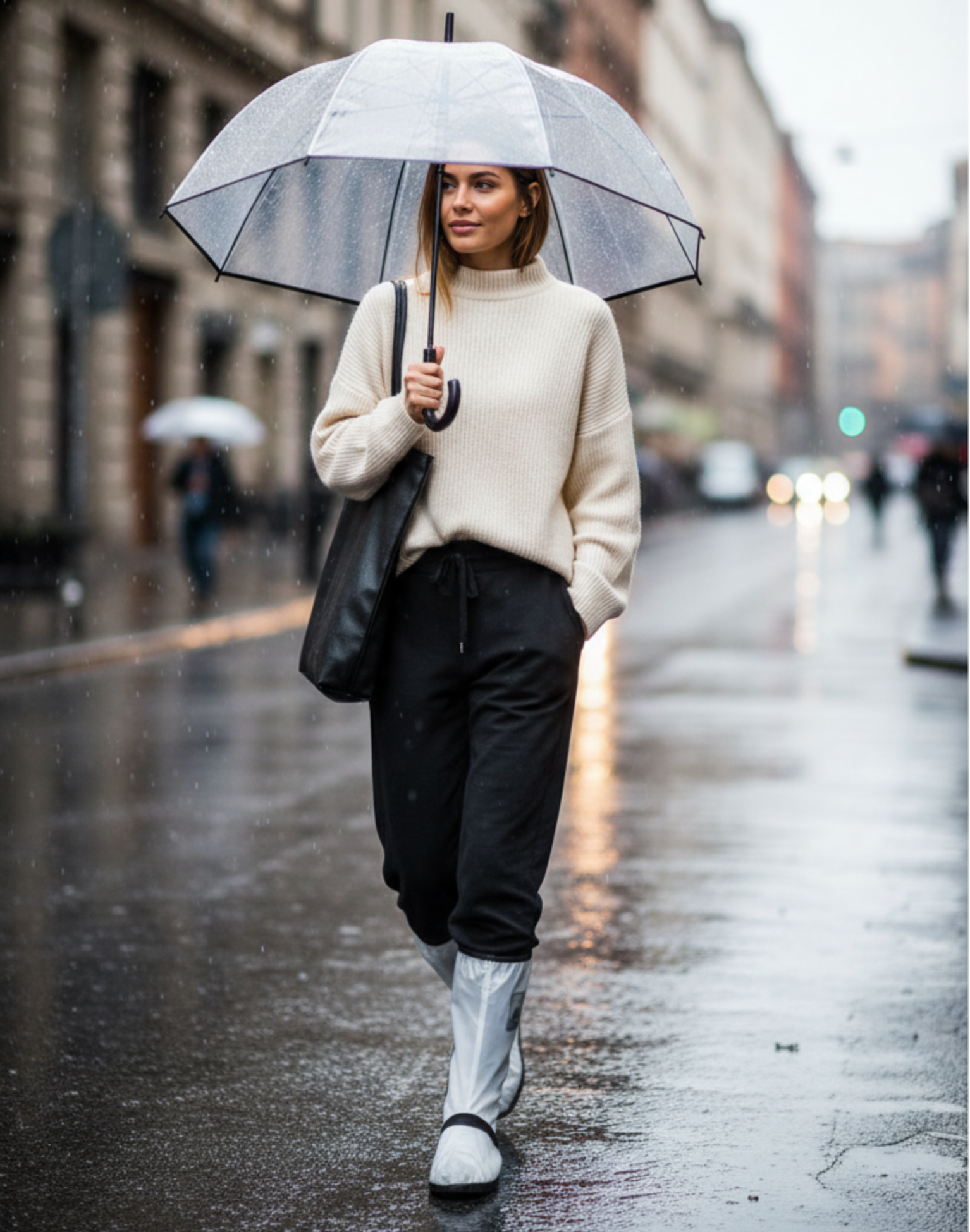 Huse pantofi dama, transparente, inalte, ca sa ramai curata cand ploua afară