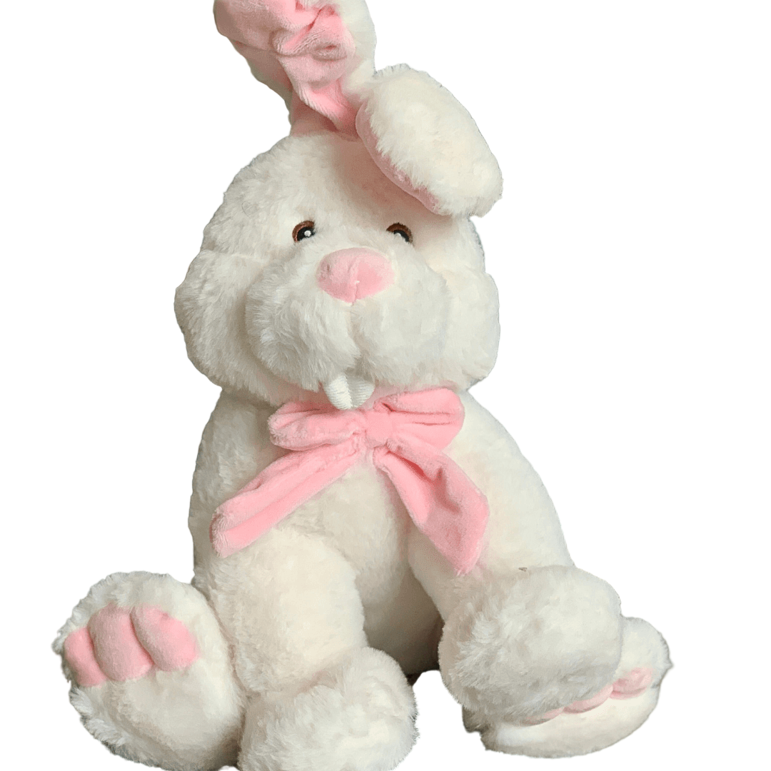 Jucărie iepure de pluș alb 30 cm, moale și drăgălașă, în decor italian.
