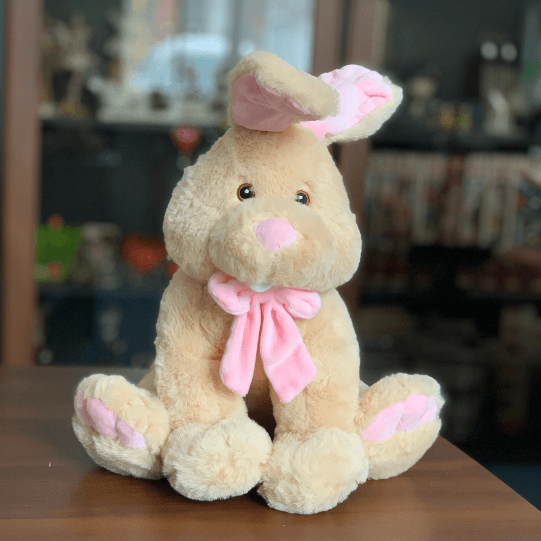 Jucărie copii Iepure de plus cafeniu cu funda 30 cm