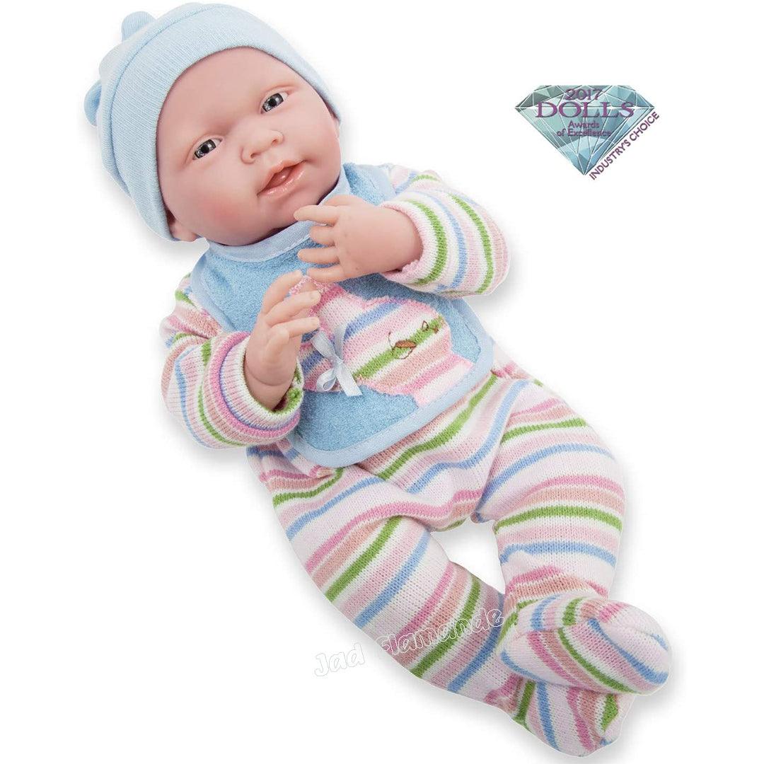 Papusa Bebe baietel nou-nascut cu costumas in dungi - Nitzi.ro