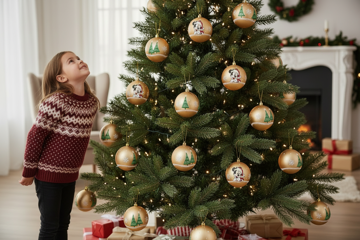 Set 10 Globuri brad Mickey Mouse aurii 6 cm