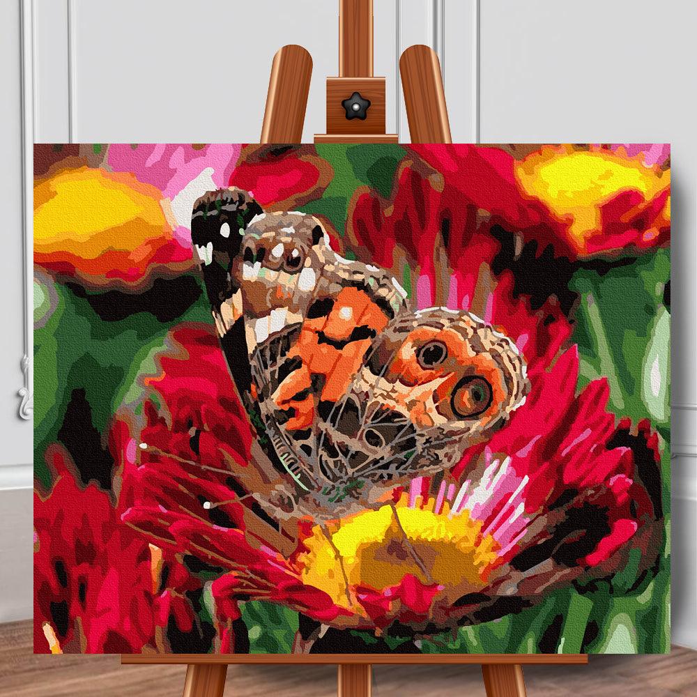 Pictura pe panza cu numere Fluture in camp de anemone 40x50 cm - Nitzi.ro
