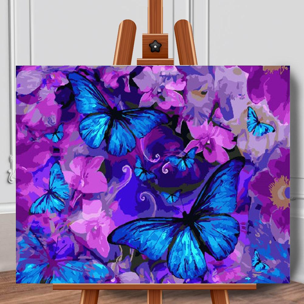 Pictura pe panza cu numere Fluturi si flori 40x50 cm - Nitzi.ro
