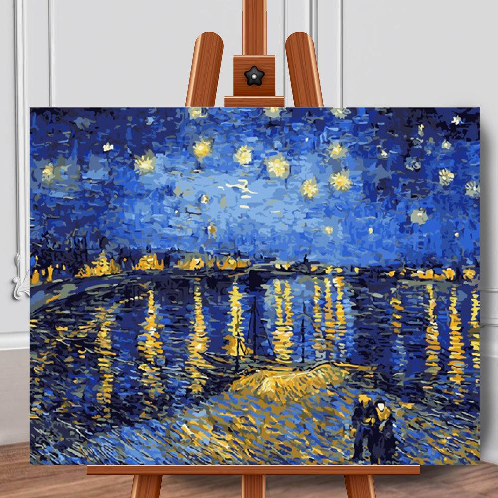 Pictura pe panza cu numere Noapte instelata peste Rhone Van Gogh40x50 cm - Nitzi.ro