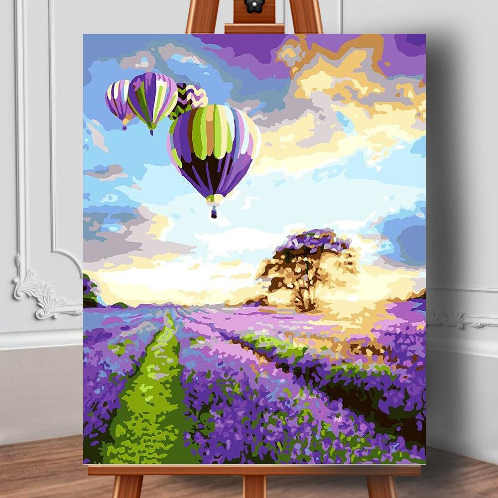 Pictura pe panza cu numere Zbor deasupra campului cu lavanda 50x40 cm - Nitzi.ro