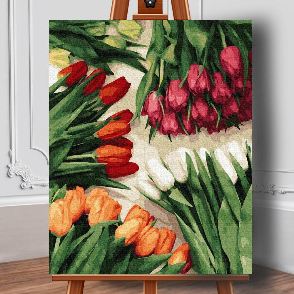 Pictura pe panza cu numere Lalele colorate 50x40 cm - Nitzi.ro
