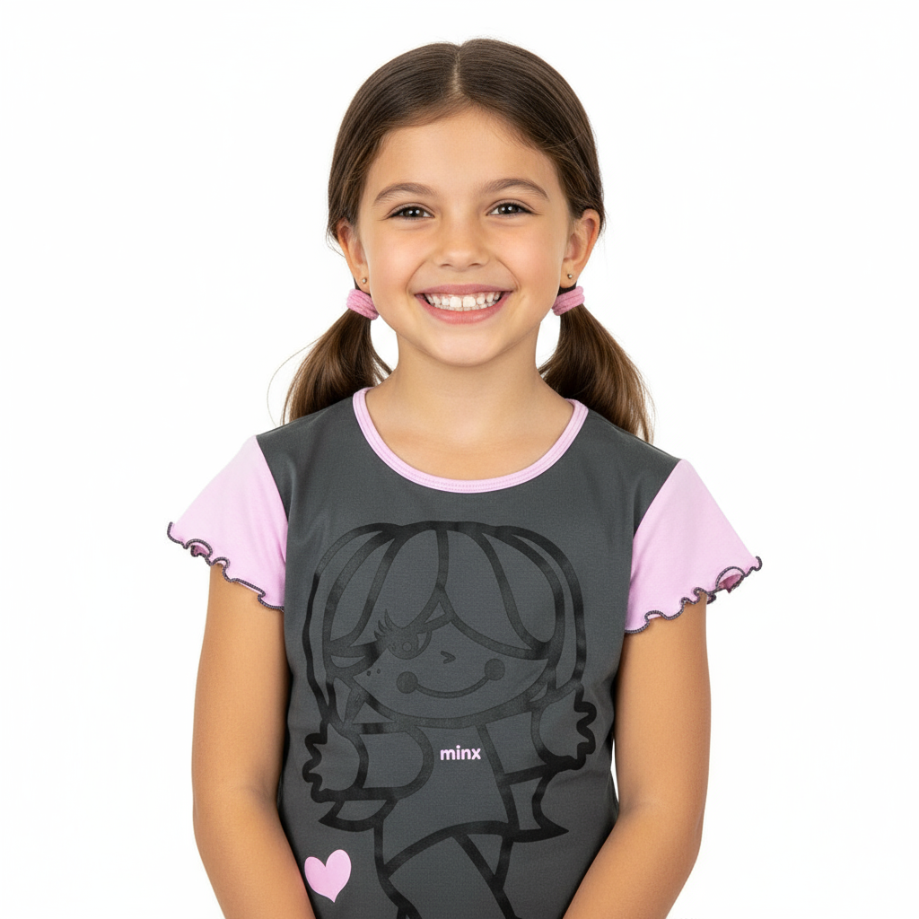 Bluză copii gri cu mâneci roz Tutti Cuti – confort și stil!