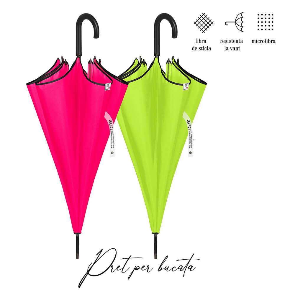 Umbrela semi-automata baston culoare neon - Nitzi.ro