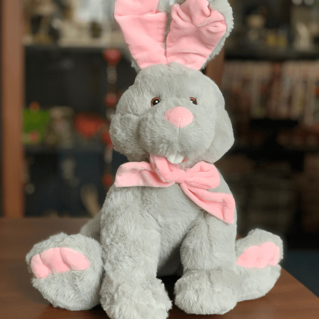 Jucărie copii Iepure de plus cafeniu cu funda 30 cm