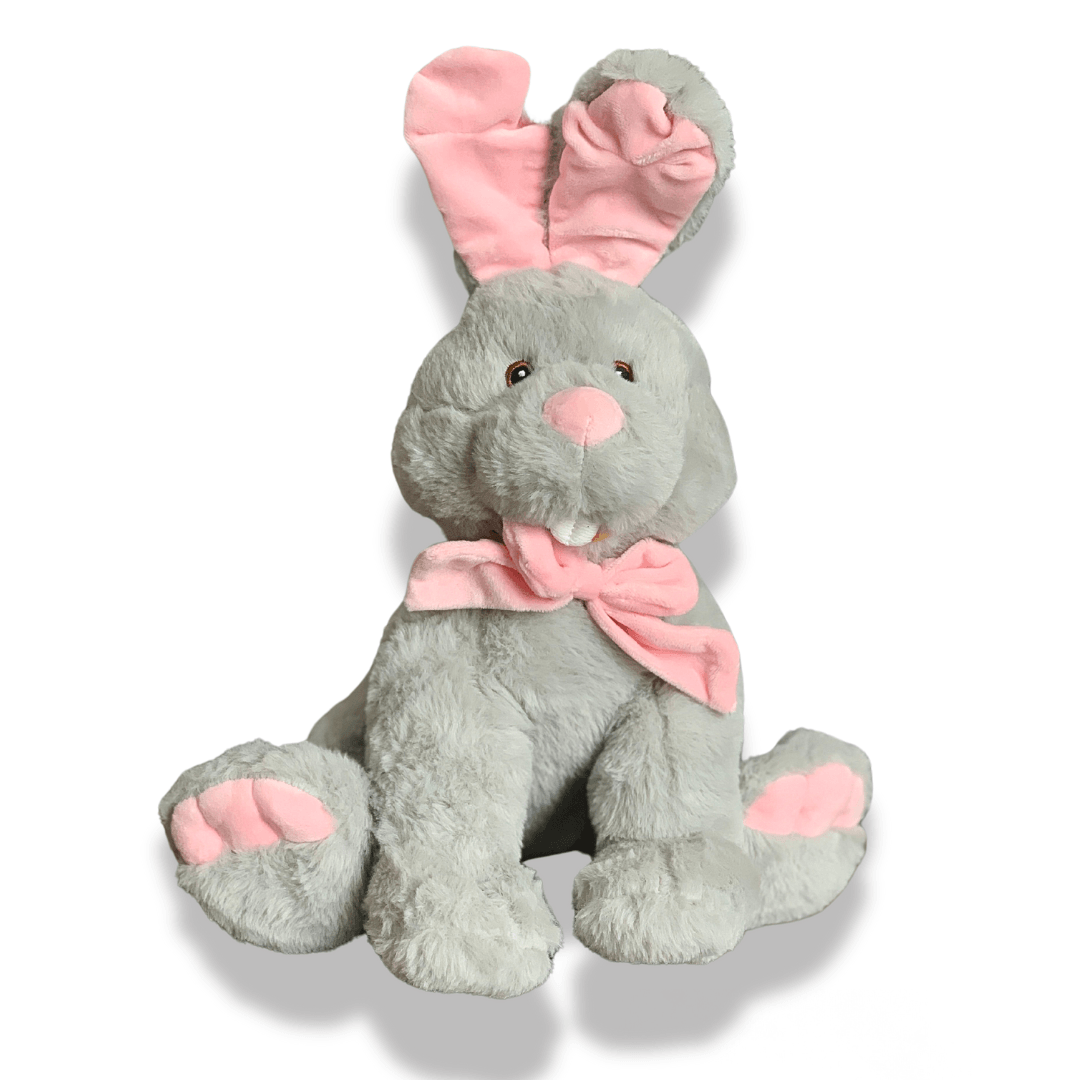 Jucărie copii Iepure de plus cafeniu cu funda 30 cm