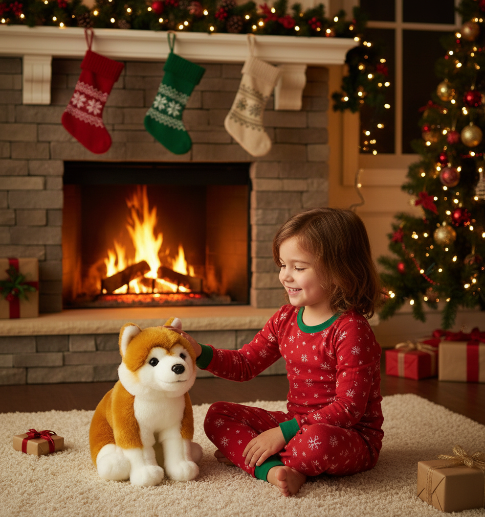 In asteptarea lui Mos Nicolae alaturi de catelusul de plus Shiatsu de 25 cm