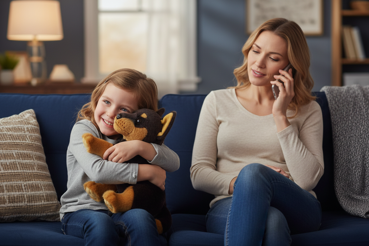 Jucarie Catel de plus doberman Alan 25 cm – Prietenul perfect al copilului tau