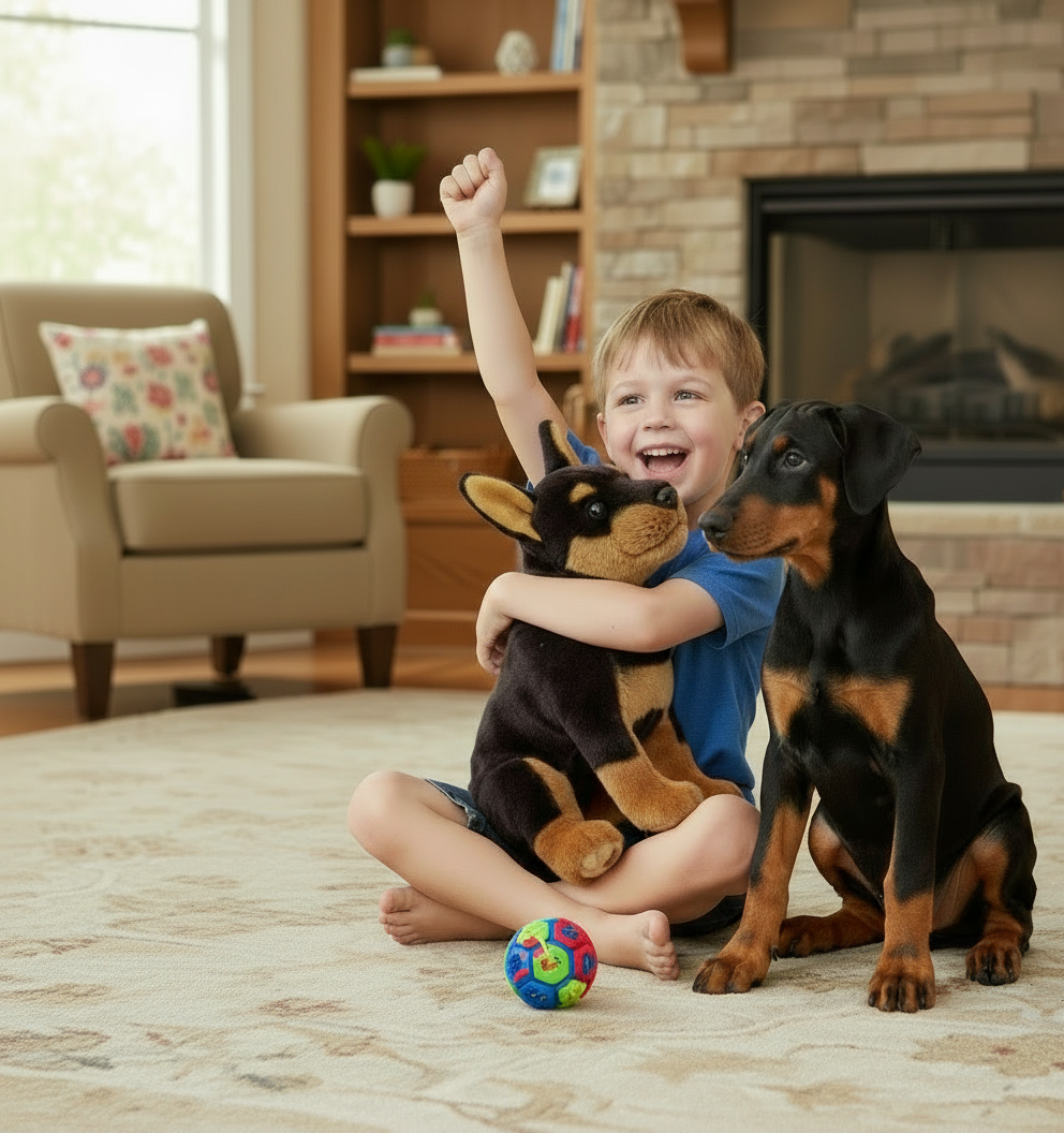 Jucarie Catel de plus doberman Alan 25 cm