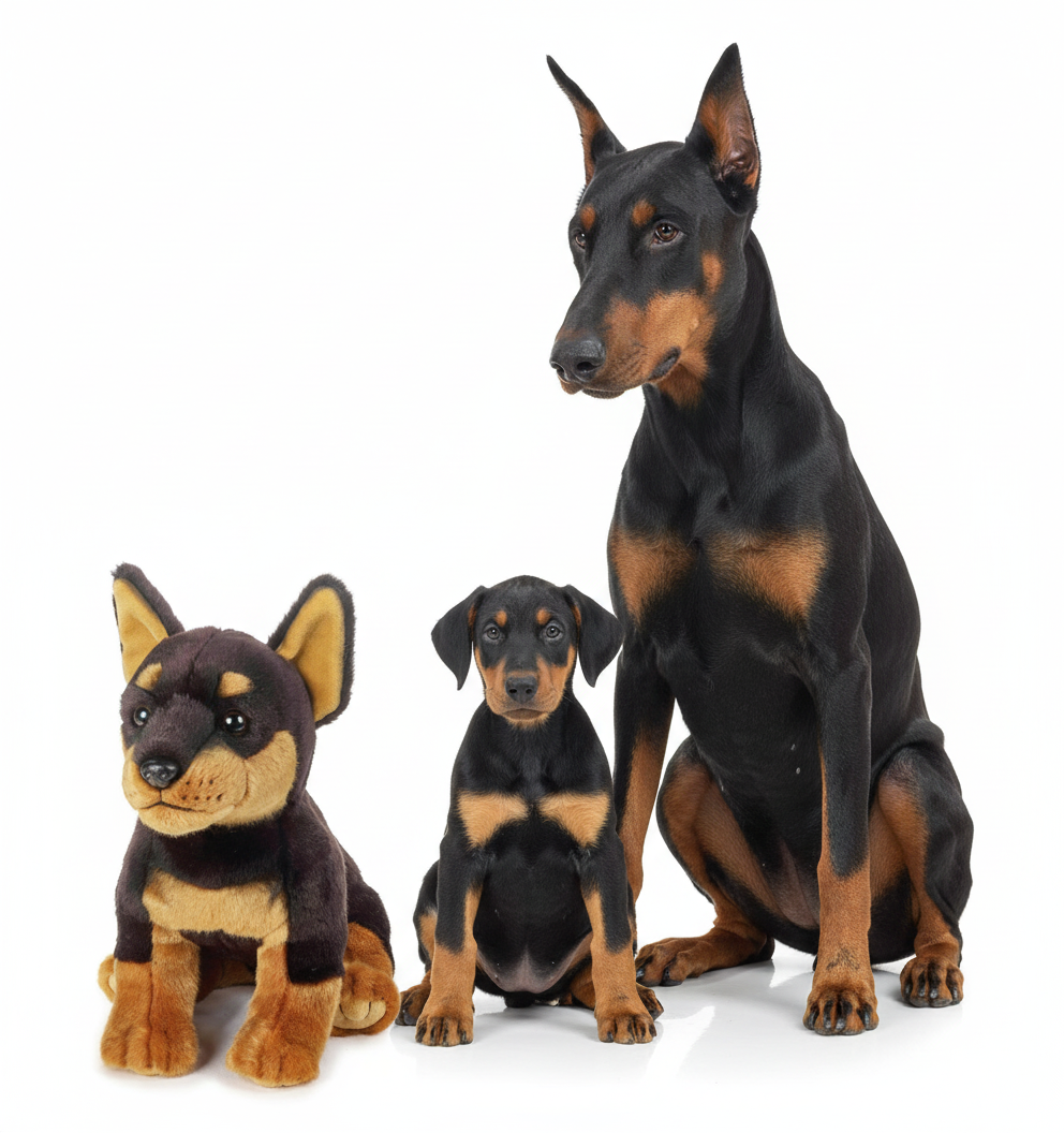 Comanda acum catelul de plus Doberman si ofera copilului tau un prieten de joaca moale si dragalas